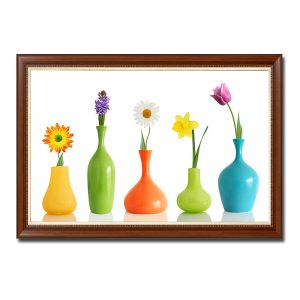 Mẫu tranh treo tường đẹp hình ảnh những bình hoa tulip, thủy tiên, cúc...nhiều màu sắc tươi tắn
