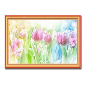 Mẫu tranh treo tường hình ảnh vườn hoa tulip mờ ảo trong ánh sáng