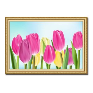 Mẫu tranh treo tường hình ảnh những bông hoa tulip màu sắc tươi tắn trong veo
