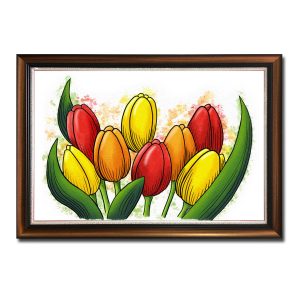 Mẫu tranh treo tường đẹp vẽ hình ảnh những bông hoa tulip nhiều màu sắc