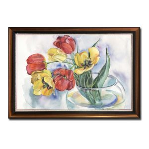 Mẫu tranh treo tường bình hoa tulip vẽ kiểu màu nước đẹp với tone nhạt