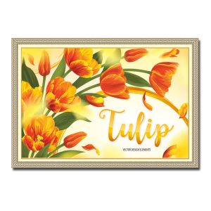 Mẫu tranh treo tường đẹp với tạo hình những cành hoa tulip màu vàng cam uốn cong