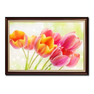 Mẫu tranh treo tường đẹp hình ảnh những bông hoa tulip màu hồng và phớt vàng