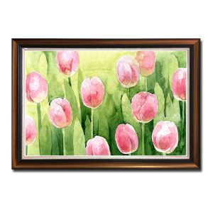 Mẫu tranh treo tường vẽ hoa tulip hồng đẹp với kiểu màu nước