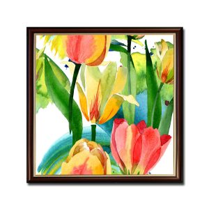 Mẫu tranh khổ vuông đẹp hình ảnh hoa tulip vẽ kiểu màu nước