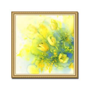 Mẫu tranh khổ vuông đẹp hình ảnh hoa tulip vàng kiểu loang màu đẹp nghệ thuật