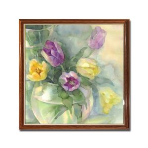 Mẫu tranh khổ vuông hình ảnh bình hoa tulip với hiệu ứng mờ ảo nghệ thuật