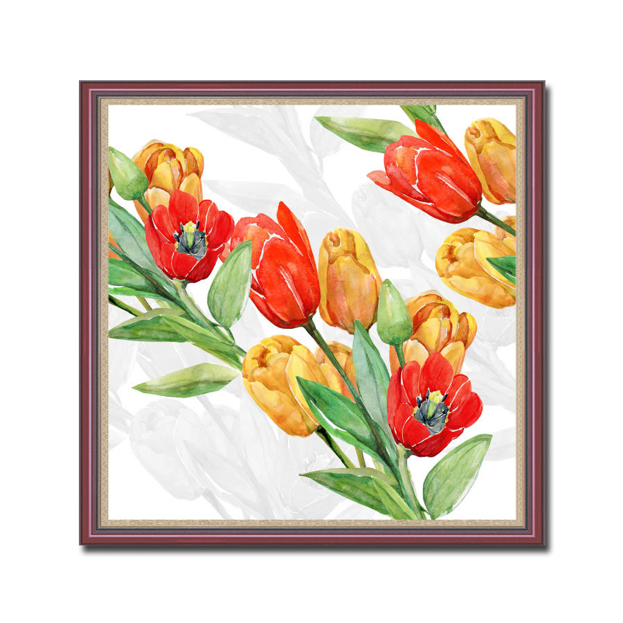 Mẫu tranh hoa tulip vẽ kiểu màu nước đẹp dạng khổ vuông