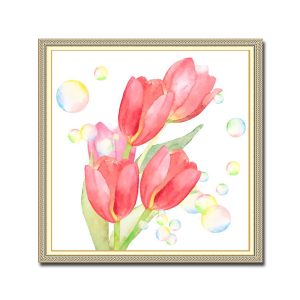 Mẫu tranh cành hoa tulip hồng đẹp trên nền bong bóng màu