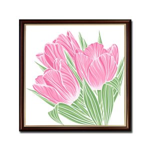 Mẫu tranh treo tường đẹp vẽ hình ảnh khóm hoa tulip hồng