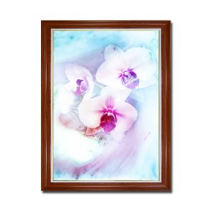 Mẫu tranh khổ dọc hình ảnh hoa lan và nền màu loang nghệ thuật