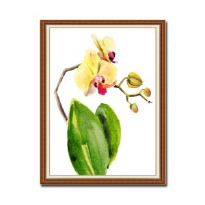Mẫu tranh khổ đứng hình ảnh lá và cành hoa lan vàng