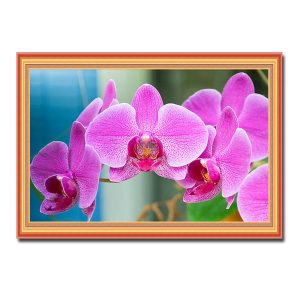 Mẫu tranh treo tường đẹp hình ảnh cành hoa lan tím hồng trên nền màu loang