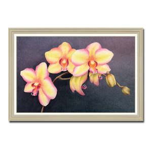 Mẫu tranh treo tường đẹp hình ảnh cành hoa lan vàng viền hồng đẹp