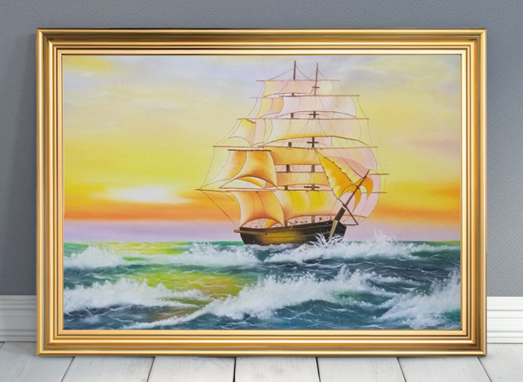 Mẫu tranh thuyền buồm đẹp phong thuỷ thuận buồm xuôi gió