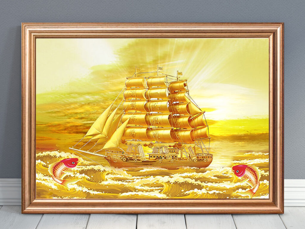 Mẫu tranh thuyền buồm đẹp phong thuỷ thuận buồm xuôi gió