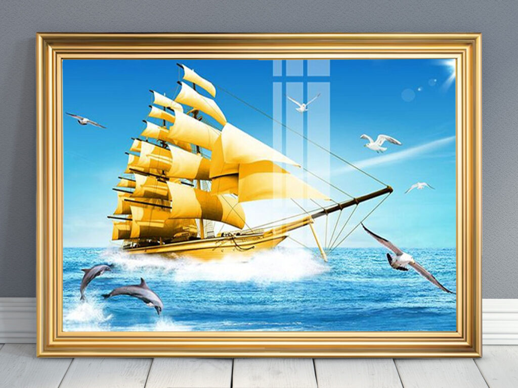 Mẫu tranh thuyền buồm đẹp phong thuỷ thuận buồm xuôi gió