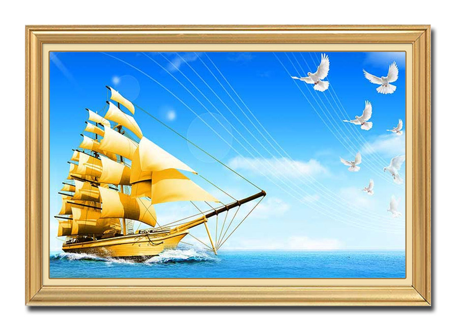 Mẫu tranh thuyền buồm đẹp phong thuỷ thuận buồm xuôi gió