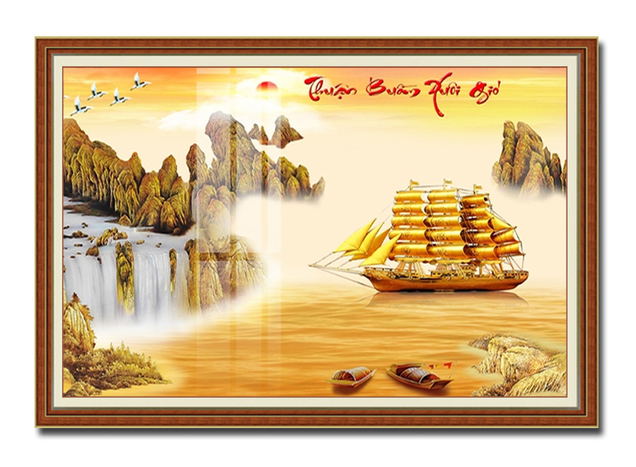 Mẫu tranh thuyền buồm đẹp phong thuỷ thuận buồm xuôi gió
