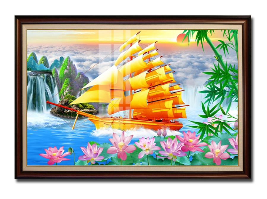 Mẫu tranh thuyền buồm đẹp phong thuỷ thuận buồm xuôi gió