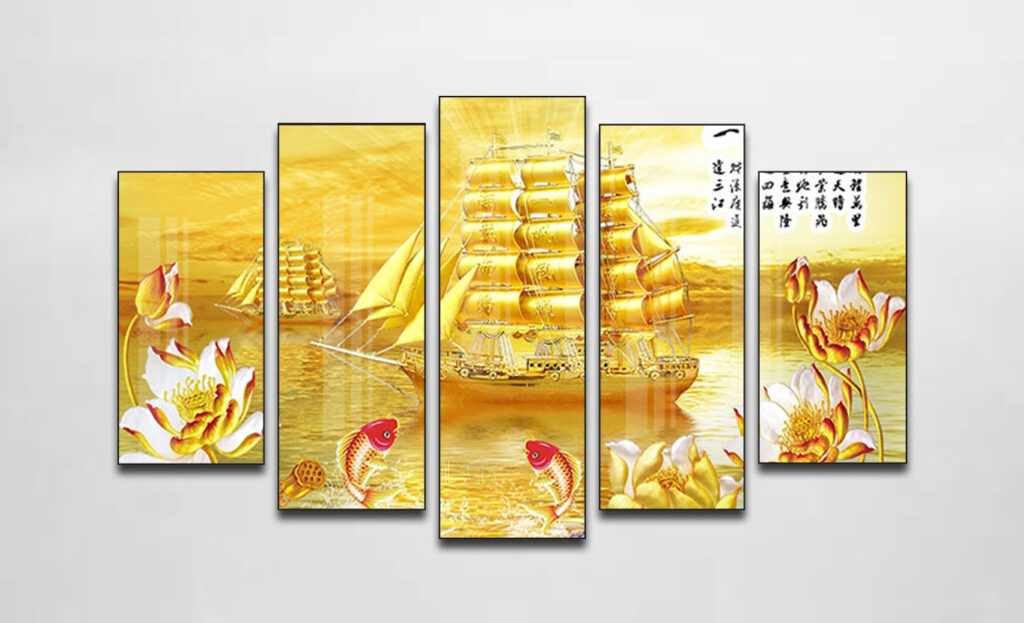 Mẫu tranh thuyền buồm đẹp phong thuỷ thuận buồm xuôi gió