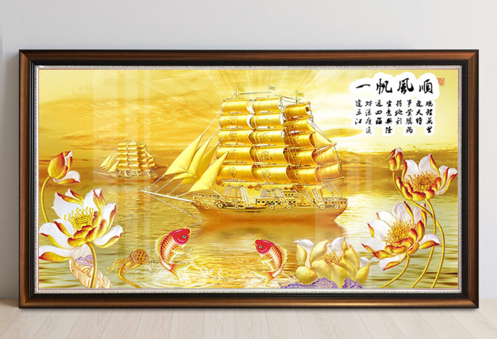 Mẫu tranh thuyền buồm đẹp phong thuỷ thuận buồm xuôi gió